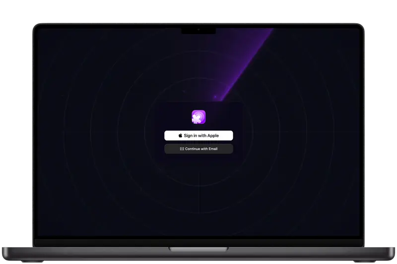 Radar for Business on a MacBook, showing the sign-in screen over Radar's radar sweep