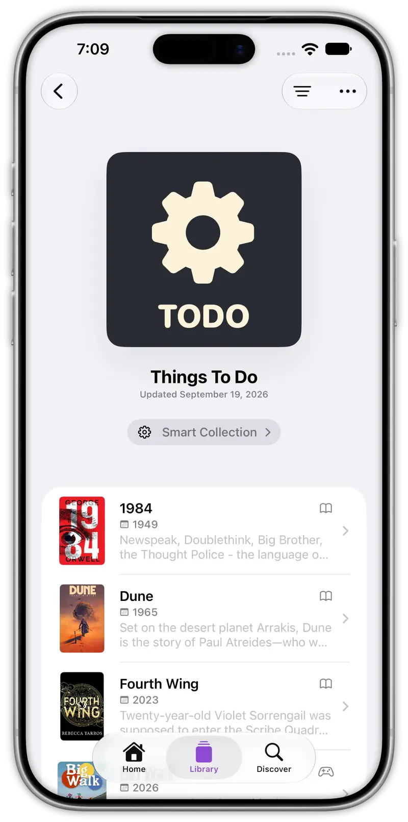 A smart collection called Things To Do, filled with books
