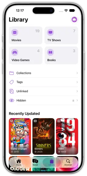 The Radar library with movies, TV shows, video games, and books