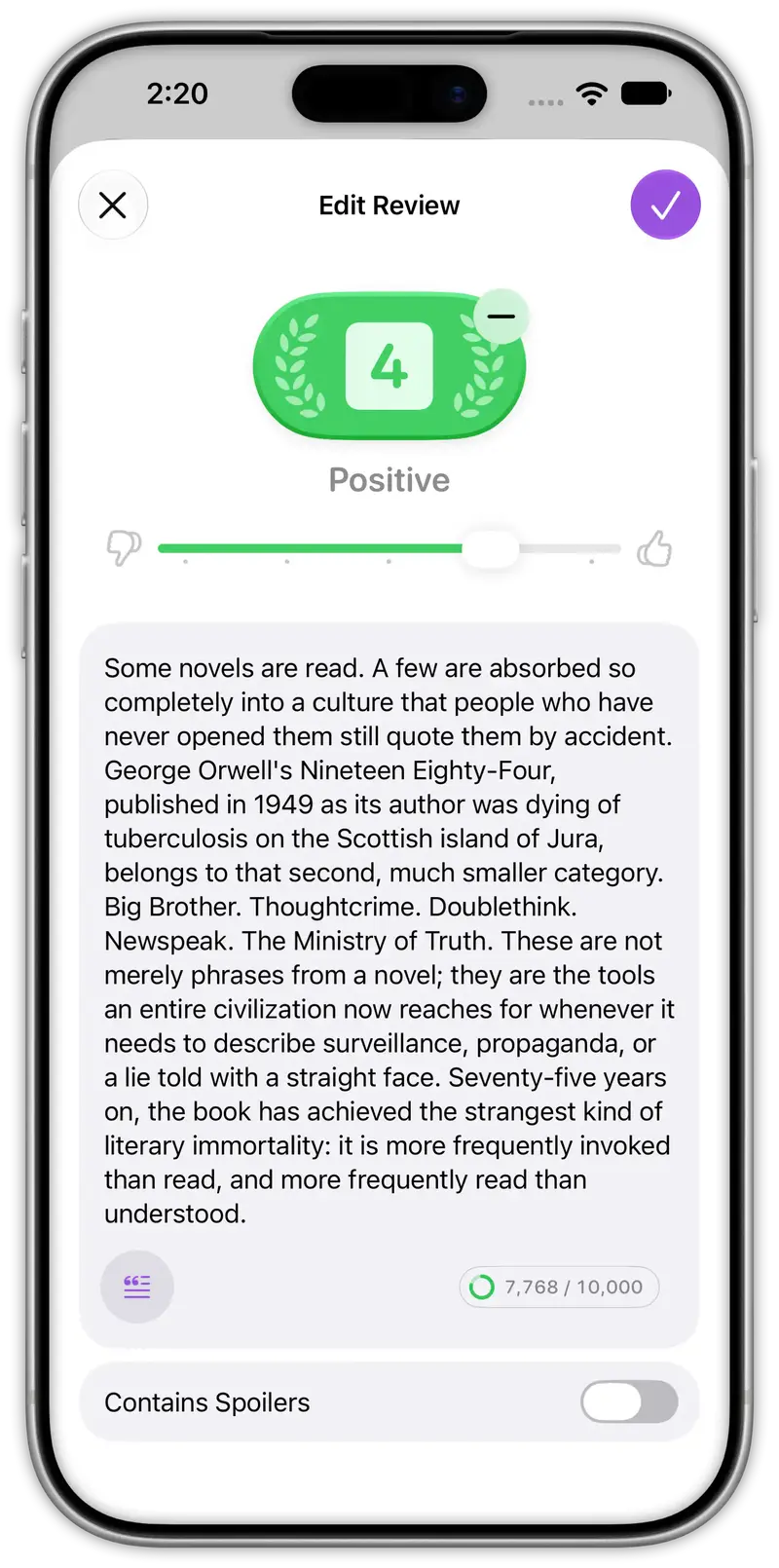 A Radar review running to 7,768 of a 10,000 character limit